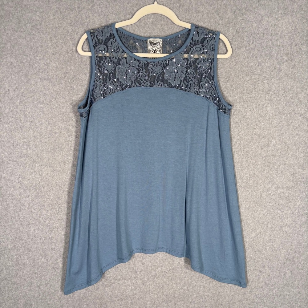 Vocal Lace Asymmetric Tunic Tank Top Small‎ Sequin Sharkbite Fairy Grunge Flowy